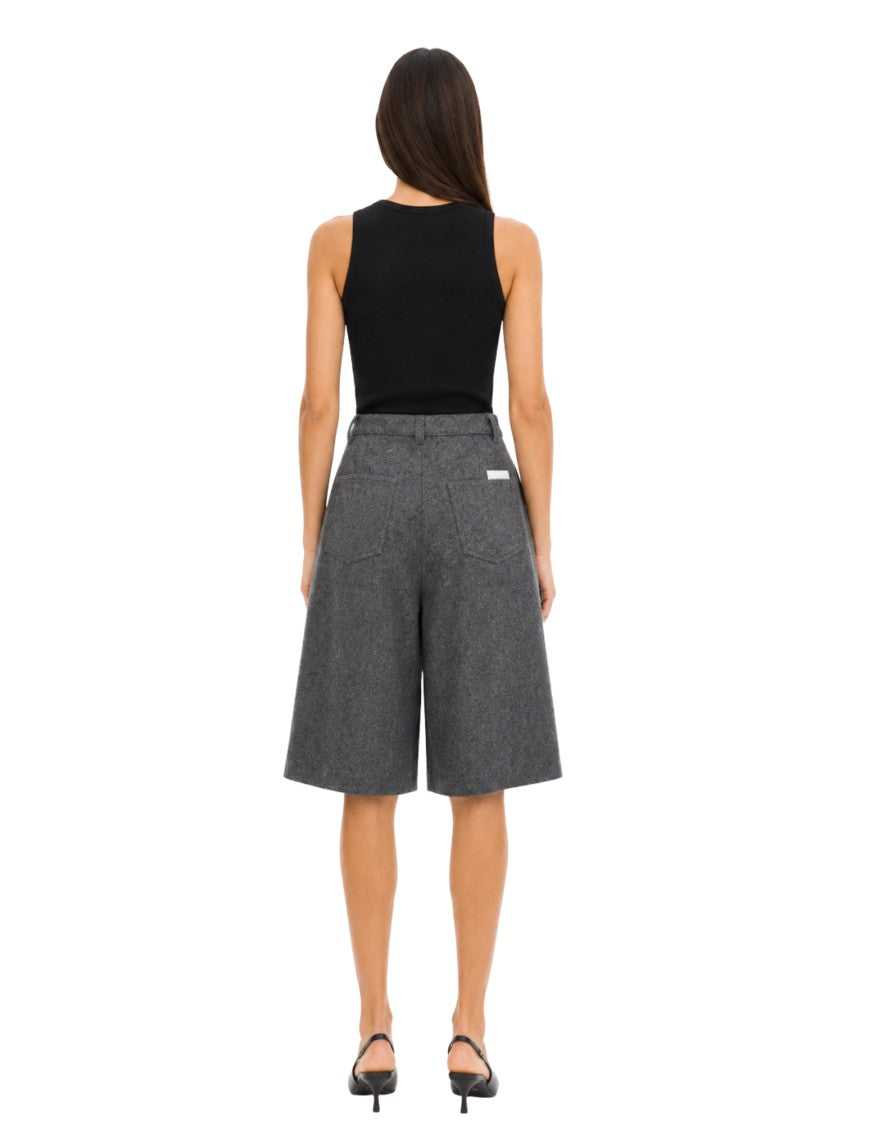 Nine In The Morning Dark Grey Perla Pleated Wool-Blend Bermuda Shorts