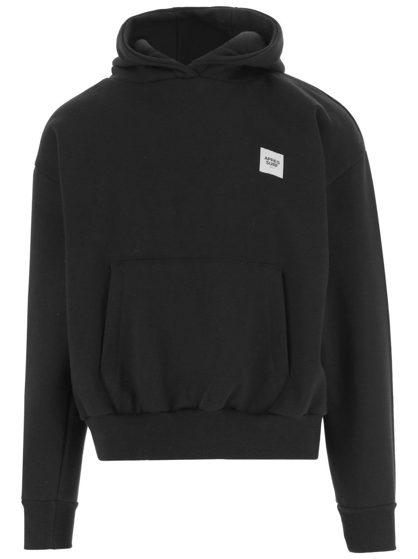 Apres Surf Hooded Black Sweatshirt With Contrasting Logo And Kangaroo Pocket