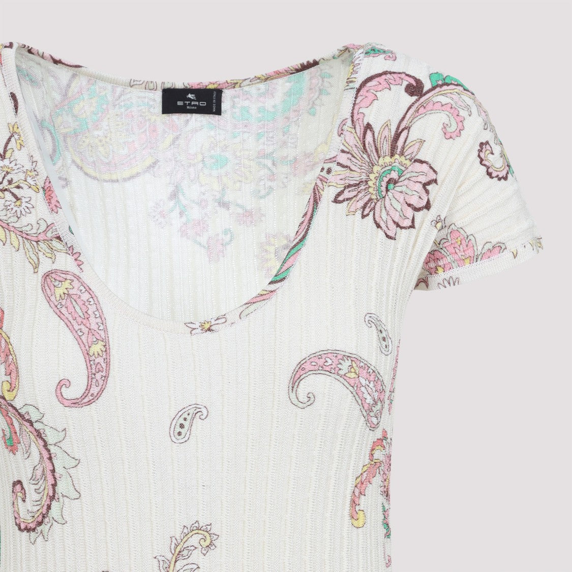 Etro Knit White Cotton Midi Dress With Flared Skirt