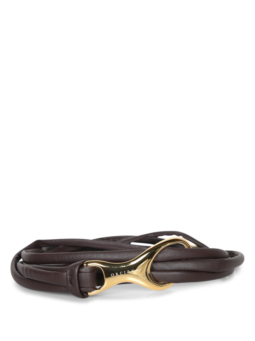 Orciani Chocolate Leather Belt With Gold Buckle