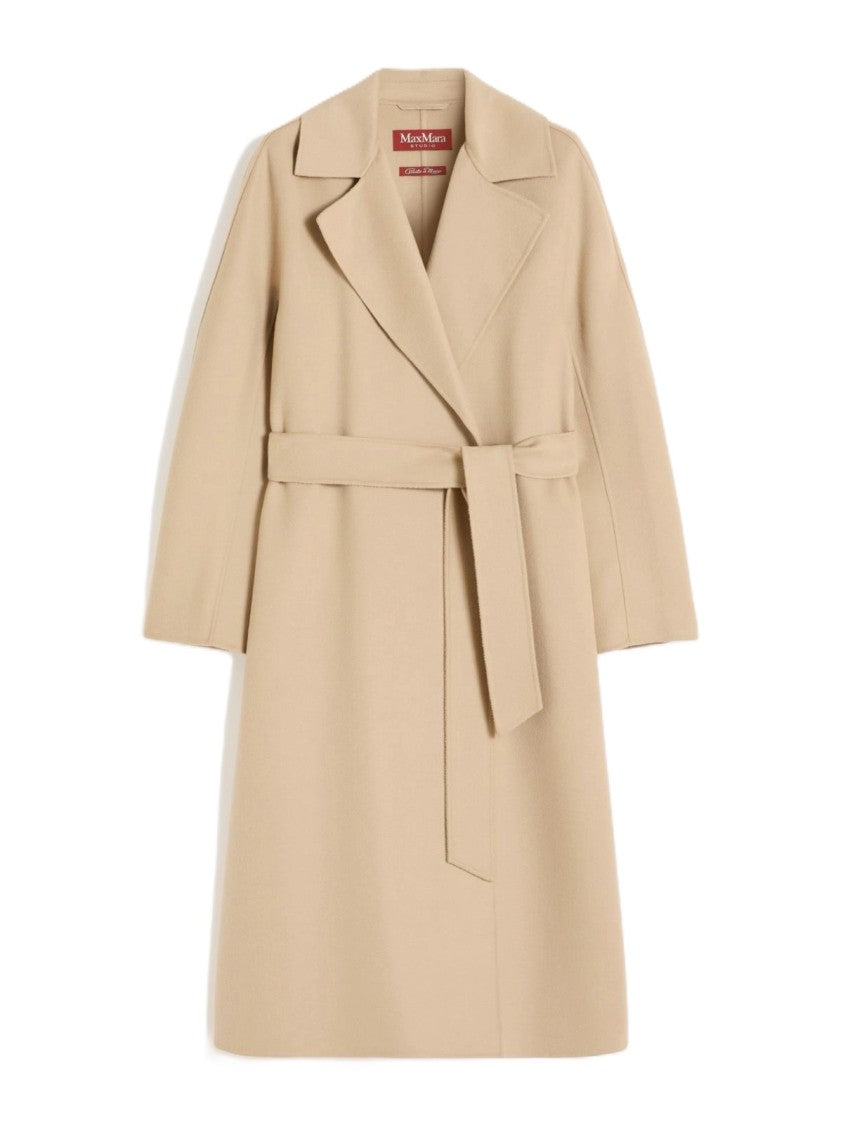 Max Mara Knee-Length Coat With Wide Lapel And Self-Tie Belt