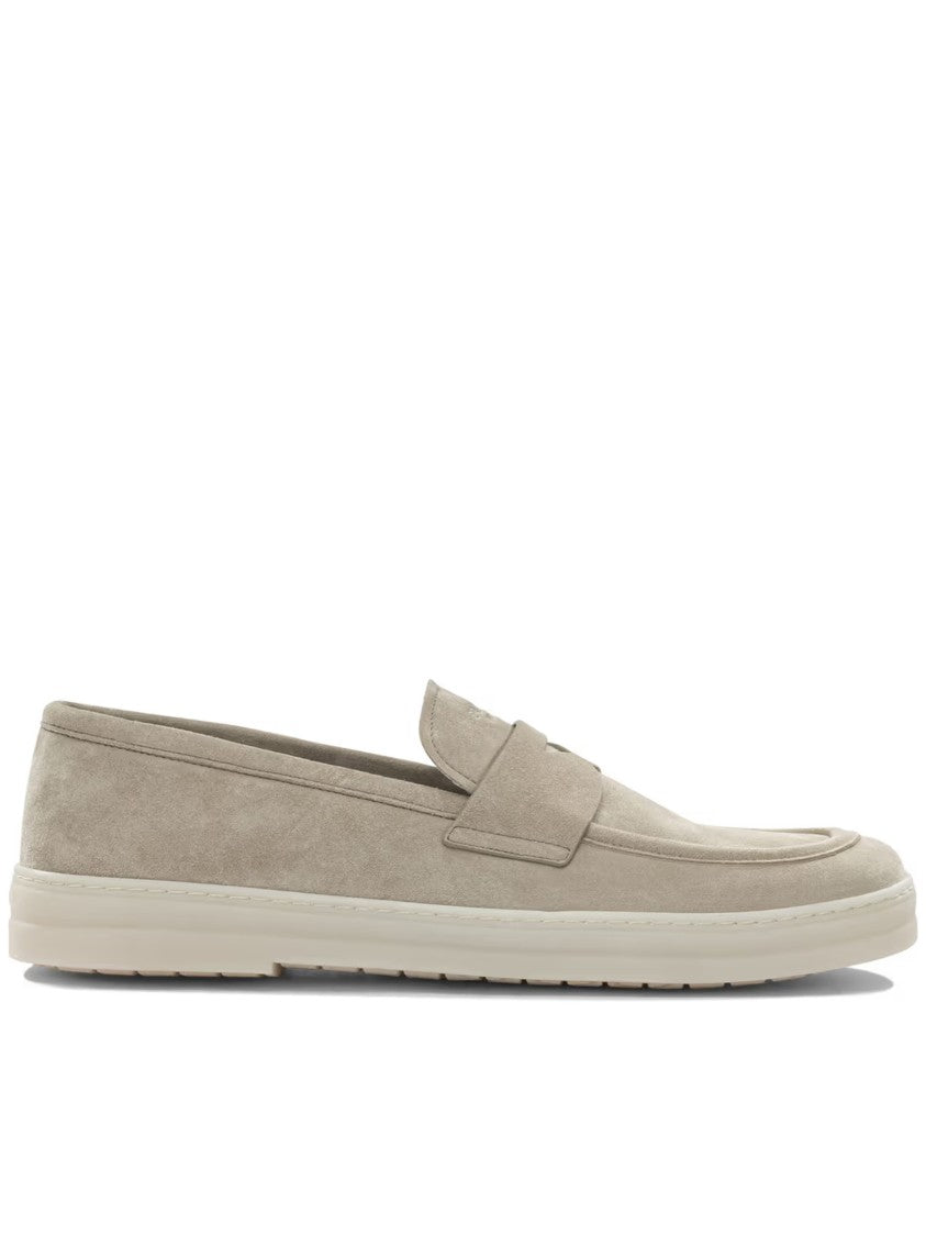 Prada Neutral Mocassini Minimalist Suede Loafers