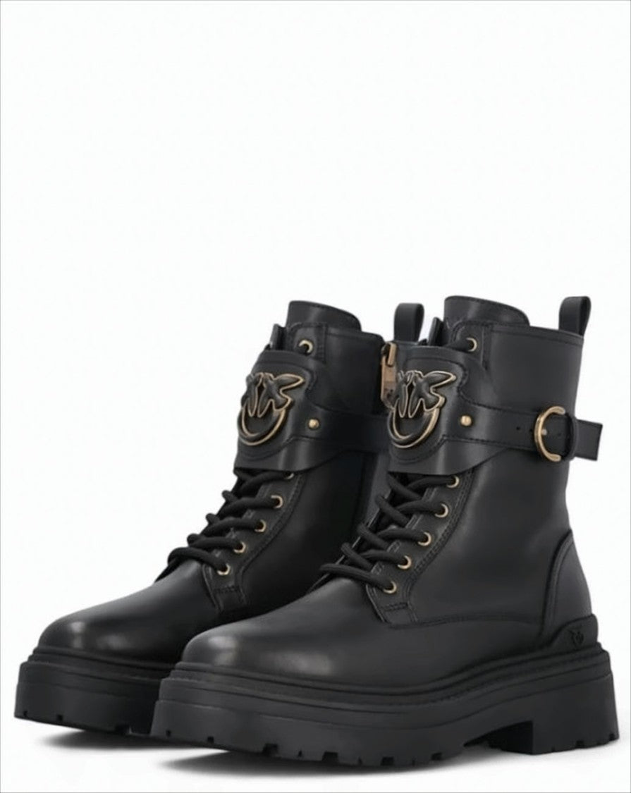Pinko Calf Leather Combat Ankle Boots