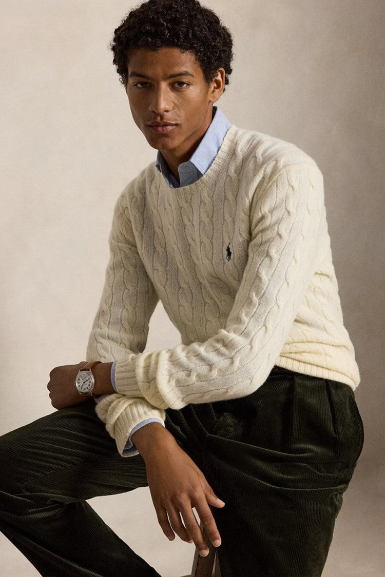 Polo Ralph Lauren Cream Cable-Knit Crew-Neck Sweater