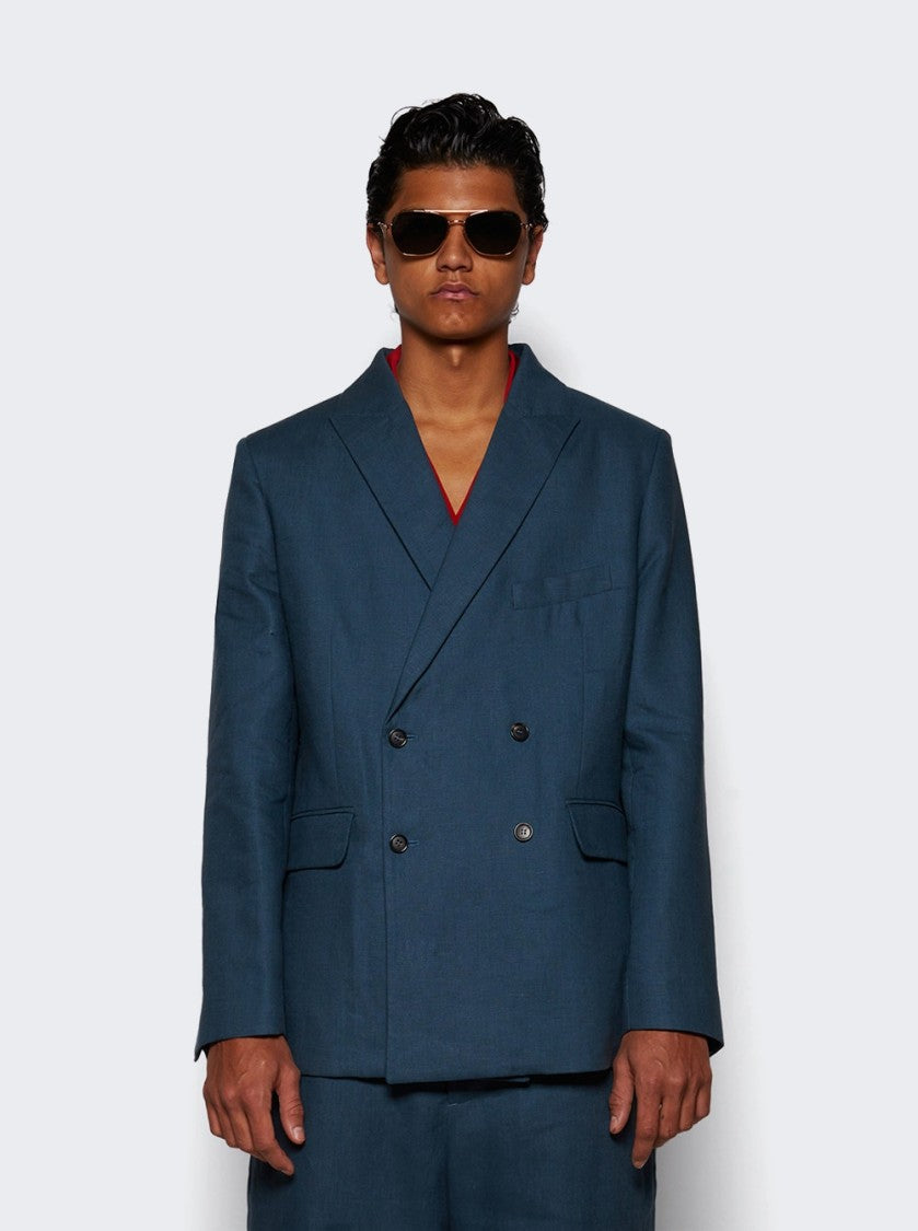 Bode Lightweight Double-Breasted Suit Jacket - Teal