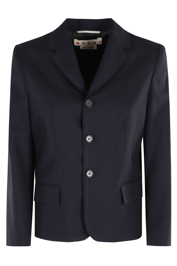 Marni Classic Blue Wool Jacket With Signature Stitching