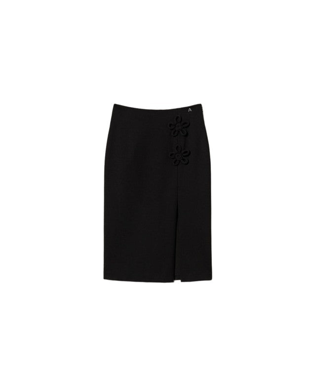 Twinset Actitude Fitted Midi Skirt With Floral Appliqué