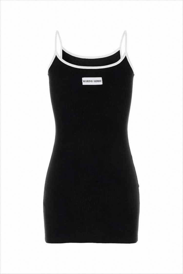 Marine Serre Fitted Black Sleeveless Top With Spaghetti Straps