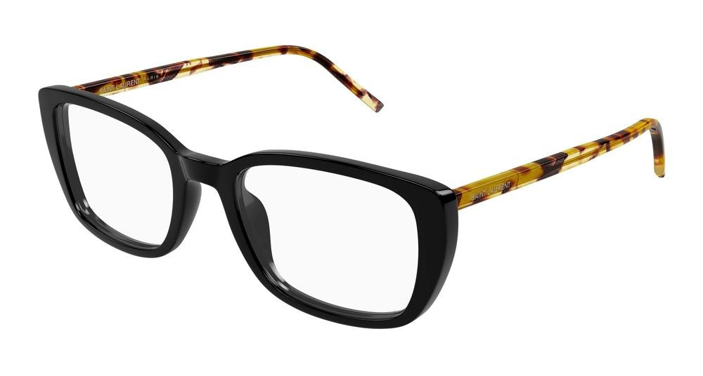 Saint Laurent Black Tortoiseshell Temples Oversized Square Eyeglasses