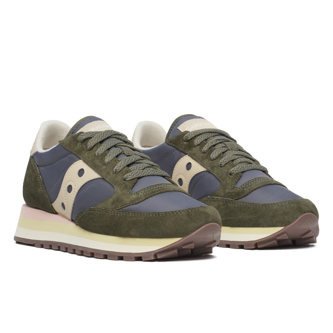 Saucony Olive Green Suede And Fabric Sneakers