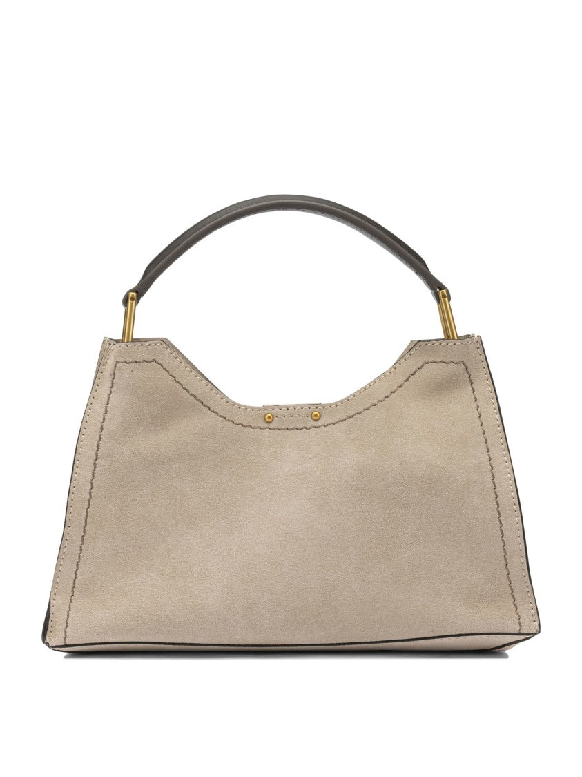 Gianni Chiarini Spacious Beige Leather Shoulder Bag With Gold-Tone Accents