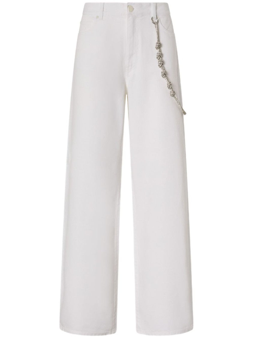 Pinko Wide-Leg White Jeans with Unique Chain Detail