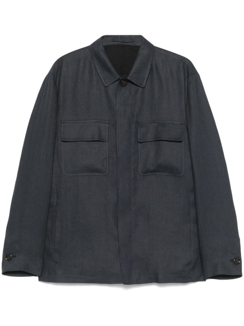 Lardini Relaxed Fit Linen Shirt With Concealed Fastening