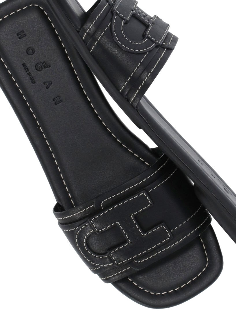 Hogan Black H685 Suede Mask Sandals