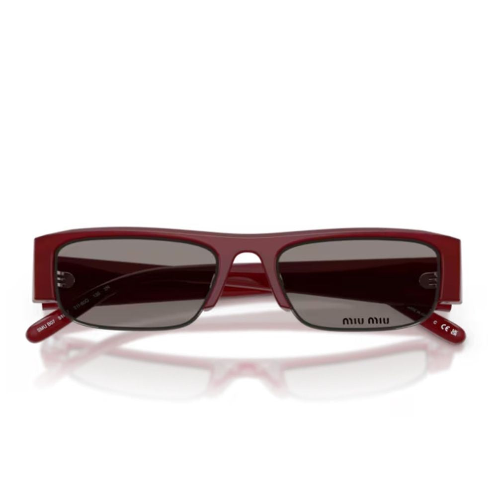 Miu Miu Slim Rectangular Burgundy Acetate Sunglasses With Smoky Lenses