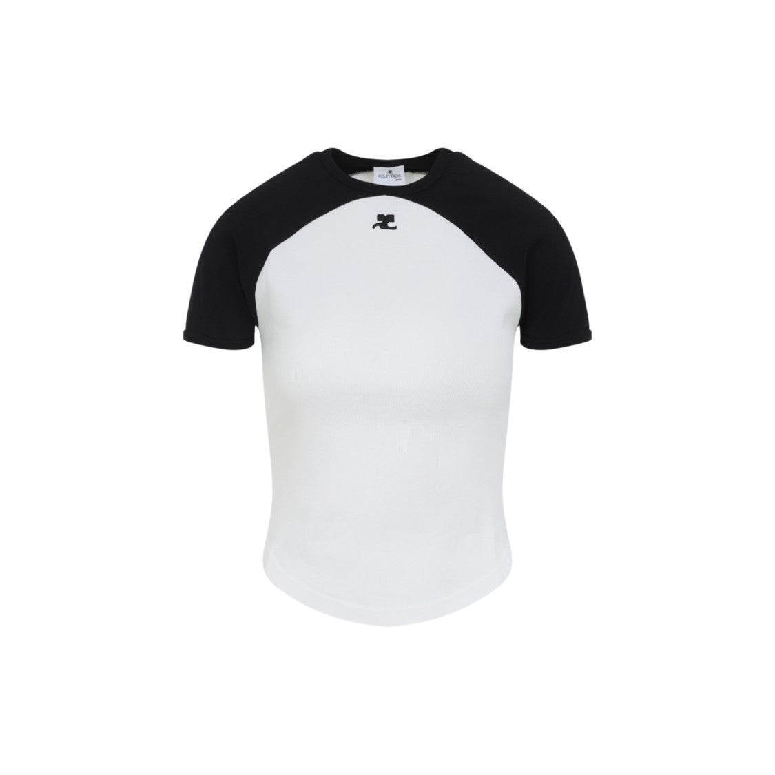 Courrèges Circle Contrast White And Black Cotton T-Shirt