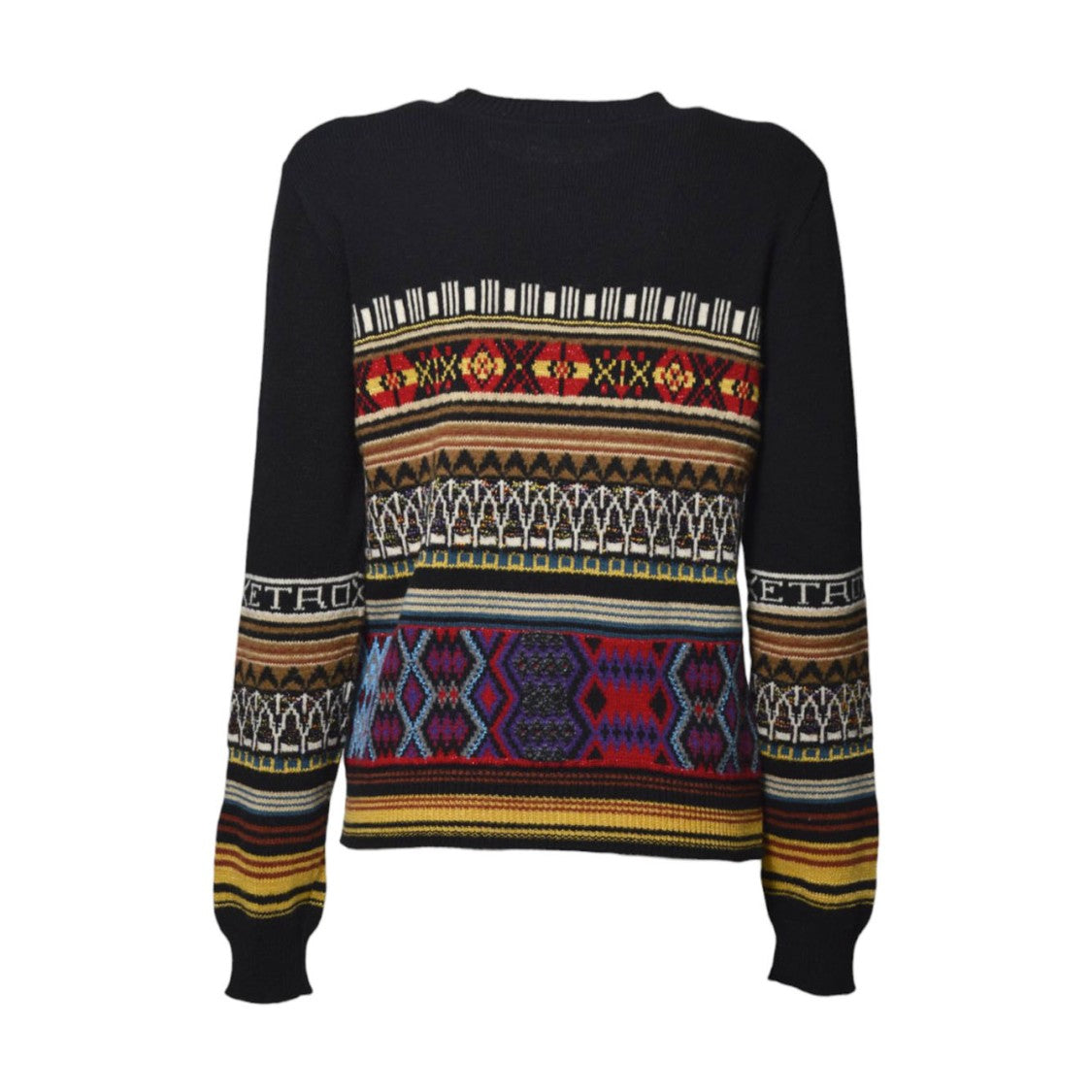 Etro Black Wool Crewneck Sweater With Jacquard Pattern