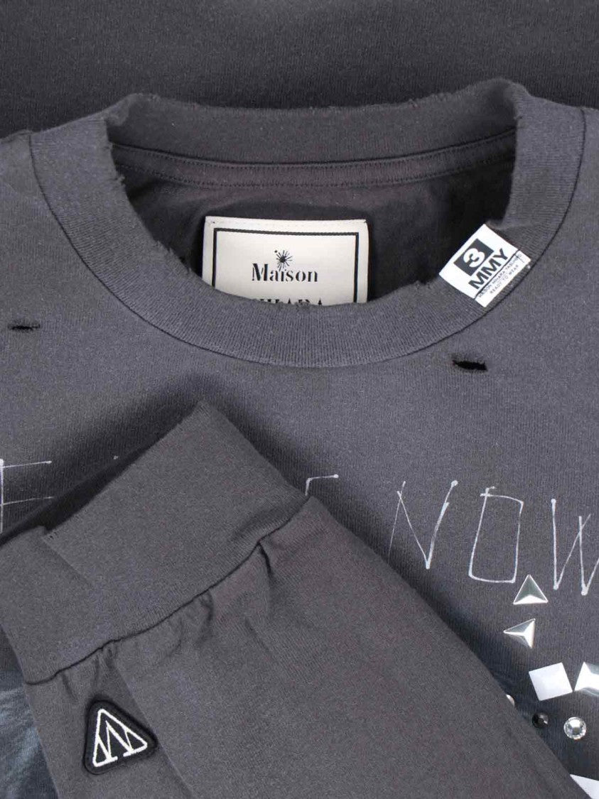 Maison Mihara Yasuhiro Distressed Graphic T-Shirt With Logo Patches And Embellishments