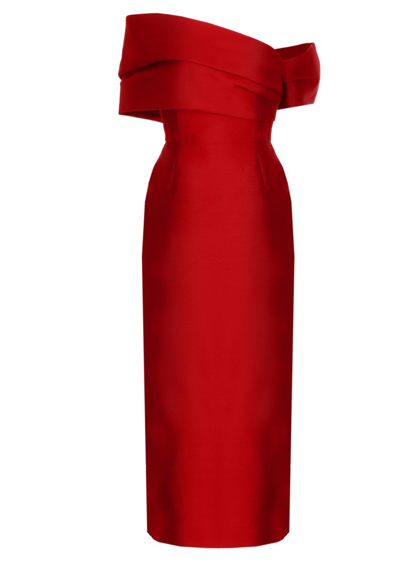 Solace London Mirla Midaxi Dress With Off-Shoulder Design And Rear Vent