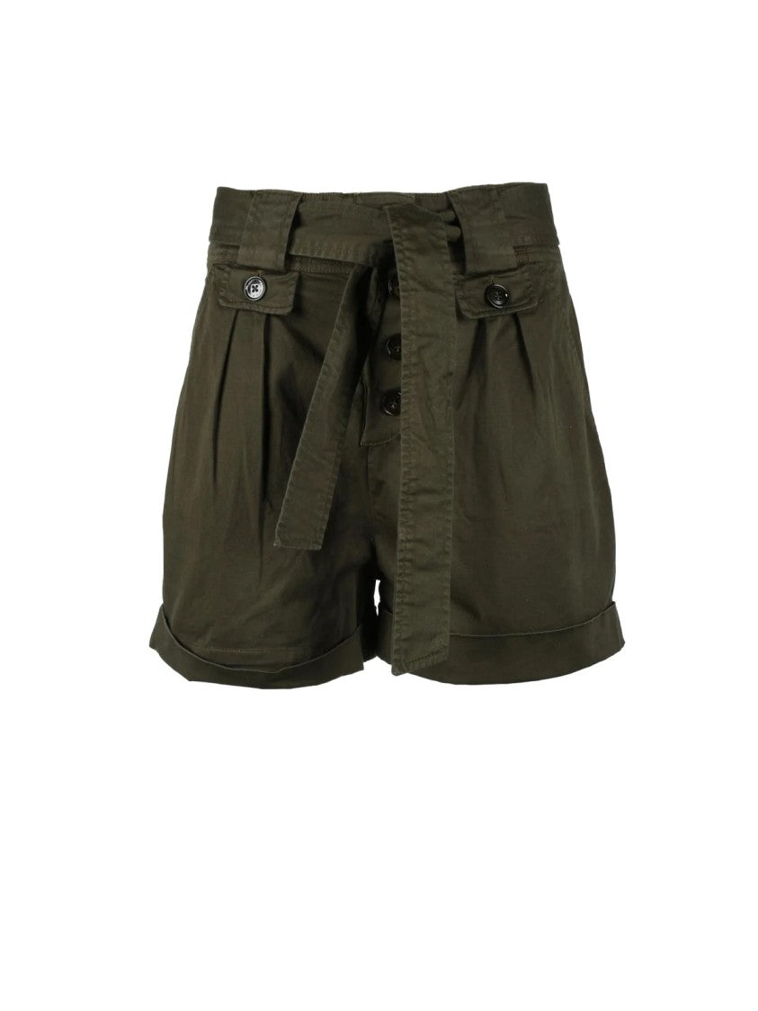 Woolrich Forest Green Cotton-Blend High-Waisted Shorts