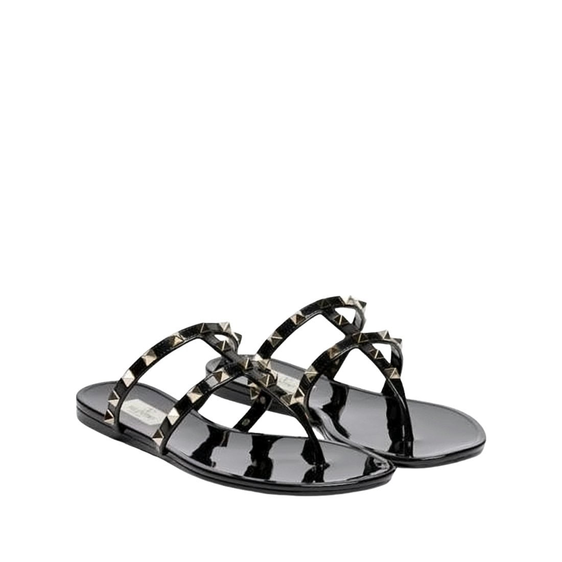 Valentino Flat Slip-On Sandals With Metallic Pyramid Studs