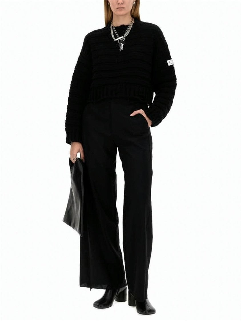 Mm6 By Maison Margiela Cropped Textured Knit Sweater With Boxy Fit