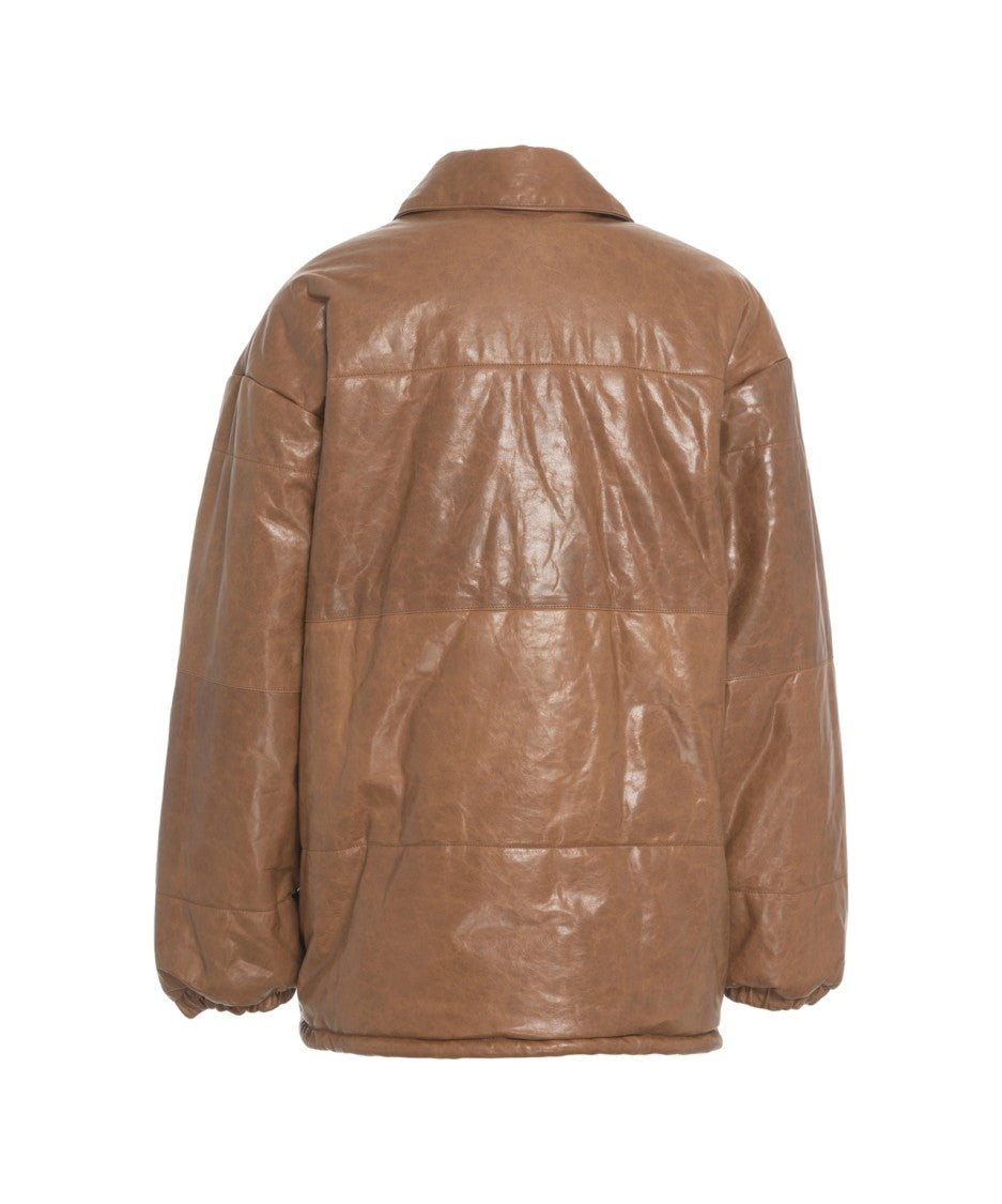 Giorgio Brato Oversized Brown Leather Jacket With Classic Collar
