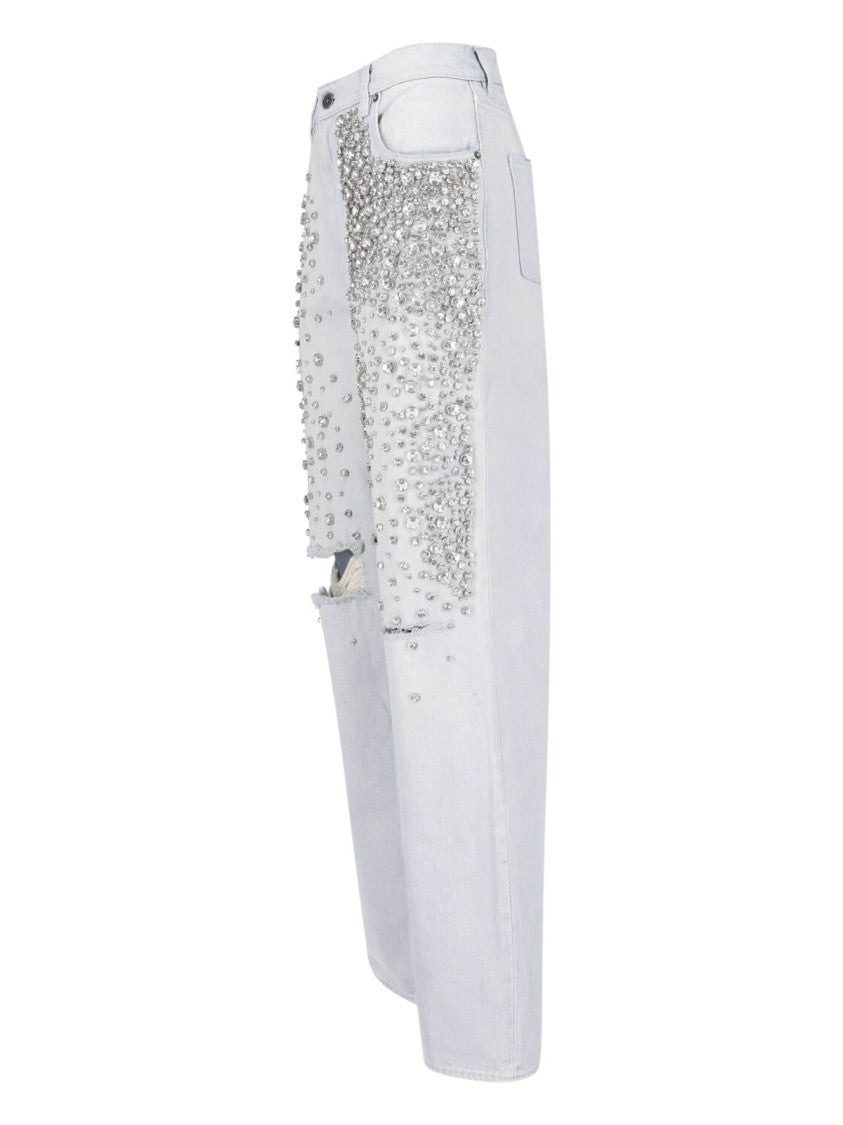 Golden Goose Embellished Straight-Leg Jeans With Distressed Accent