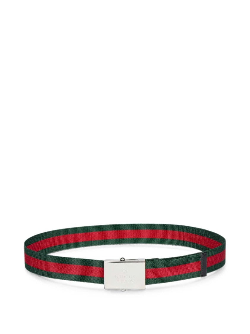 Gucci Green And Red Striped Woven Fabric Belt