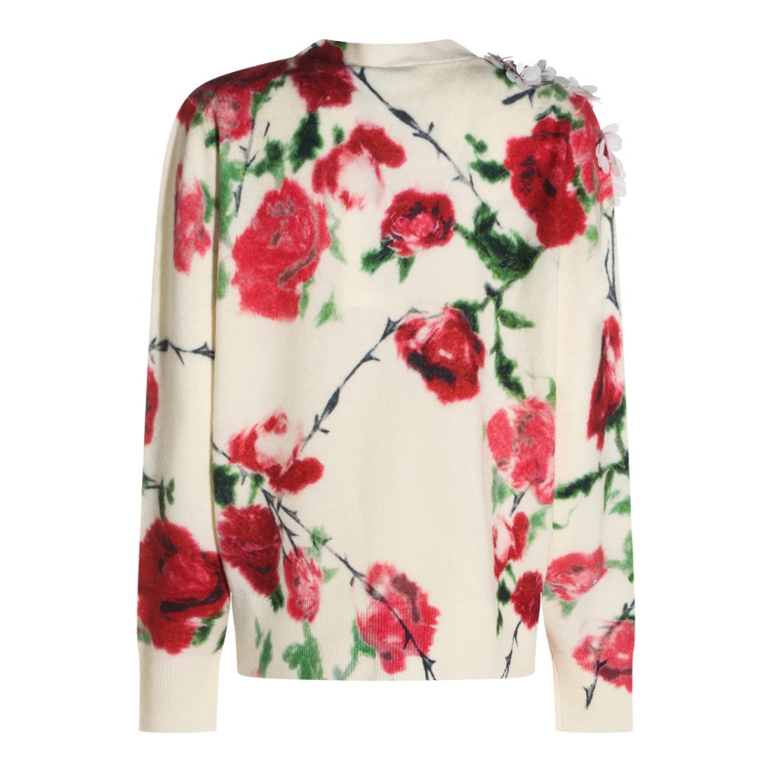 Blumarine Amber Light Wool Cashmere Floral Embellished Sweater