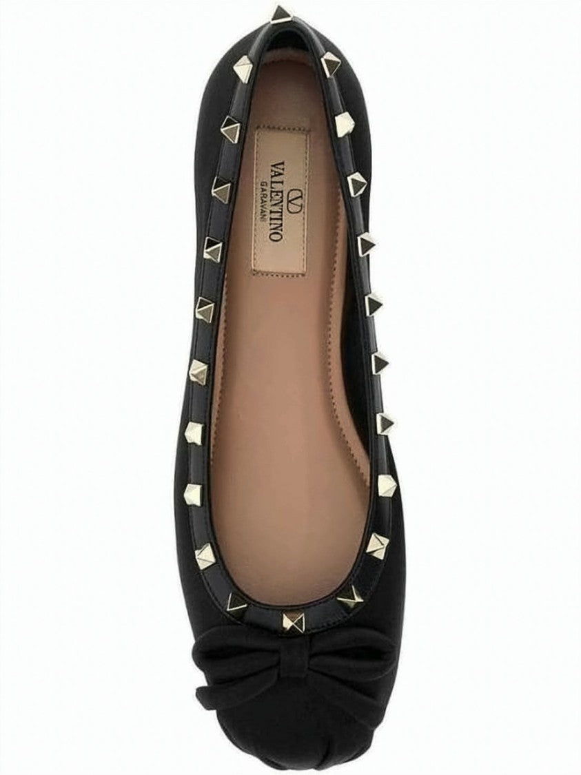 Valentino Garavani Black Fabric Flats With Pyramid Stud Trim