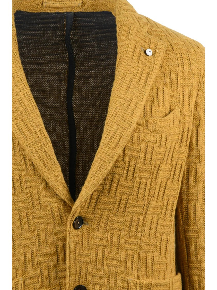 L.B.M. 1911 Knit Blazer With Textured Geometric Pattern And Notch Lapel
