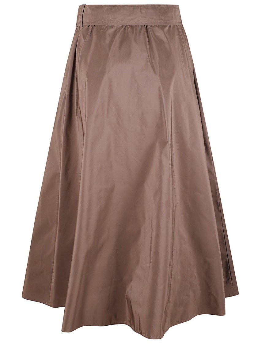 Max Mara Flowing Brown Cotton Maxi Skirt With Tie Belt