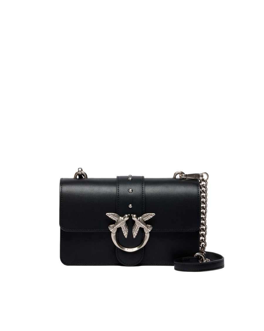 Pinko Black Mini Love Bag Shoulder Bag In Black/Old Silver