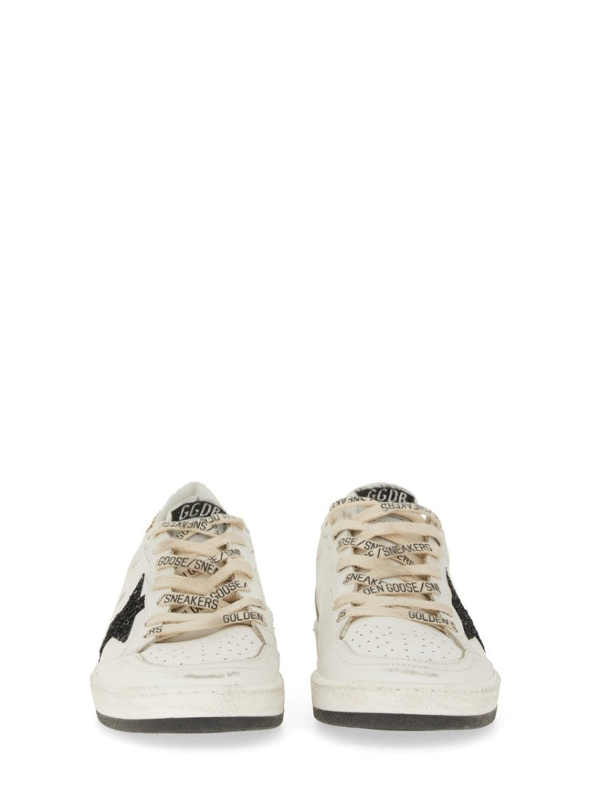 Golden Goose Ballstar Distressed Off-White Leather Sneakers