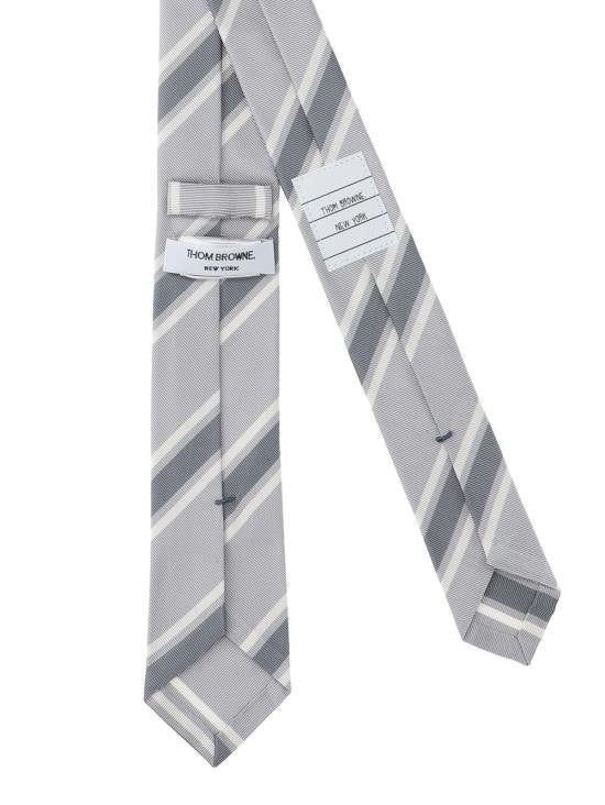 Thom Browne Narrow Diagonal Striped Grey Silk And Cotton Tie