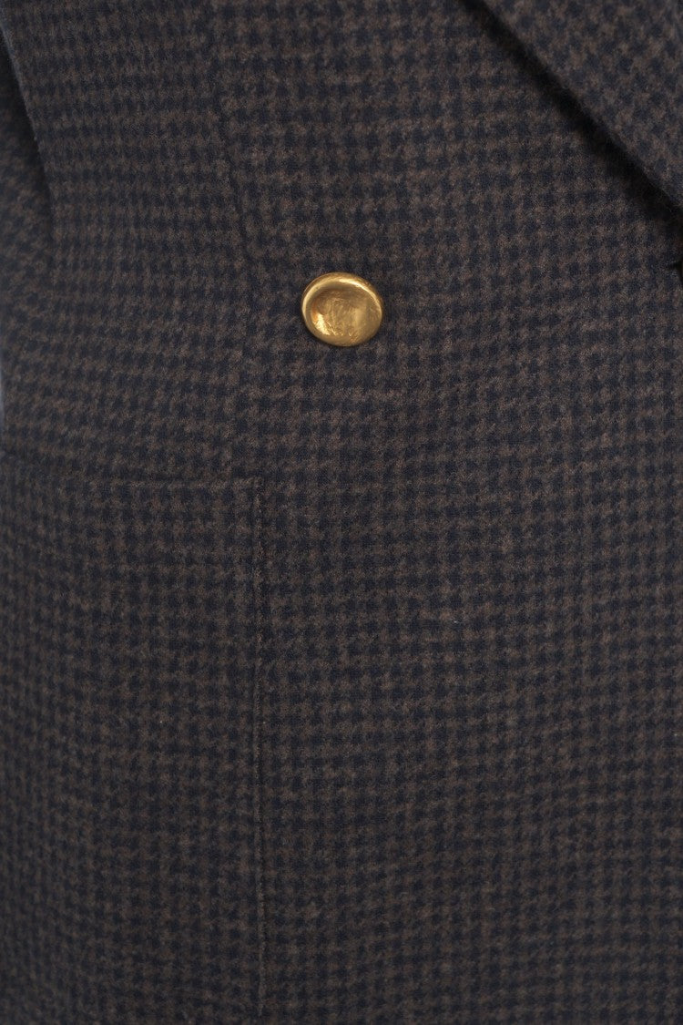 Harris Wharf London Double-Breasted Houndstooth Blazer With Gold Buttons