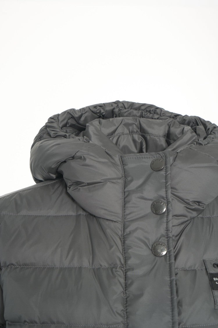 Blauer Quilted Long Puffer Coat With Fixed Hood And Matte Finish