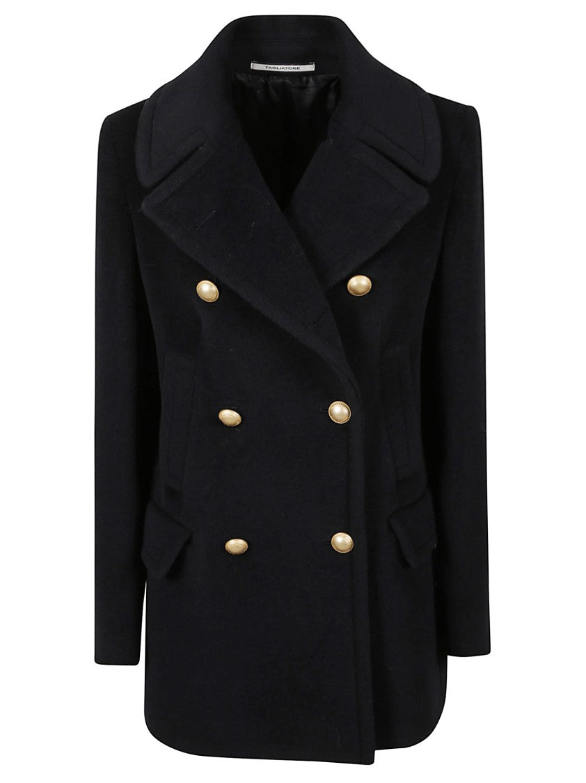 Tagliatore Tailored Black Double-Breasted Coat With Gold-Tone Buttons