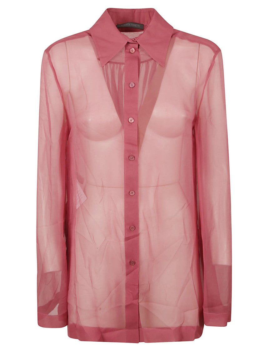 Alberta Ferretti Sheer Red Shirt With Classic Collar