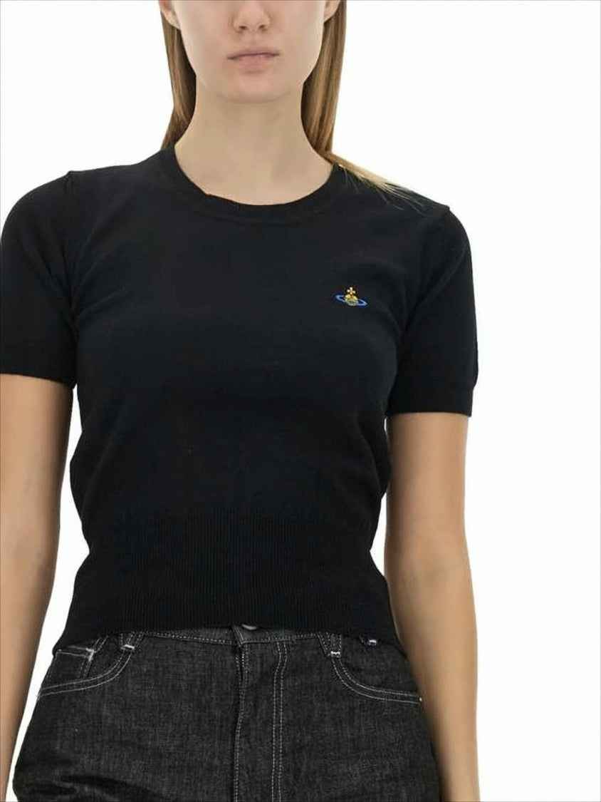 Vivienne Westwood Ribbed Black Fitted T-Shirt With Emblem