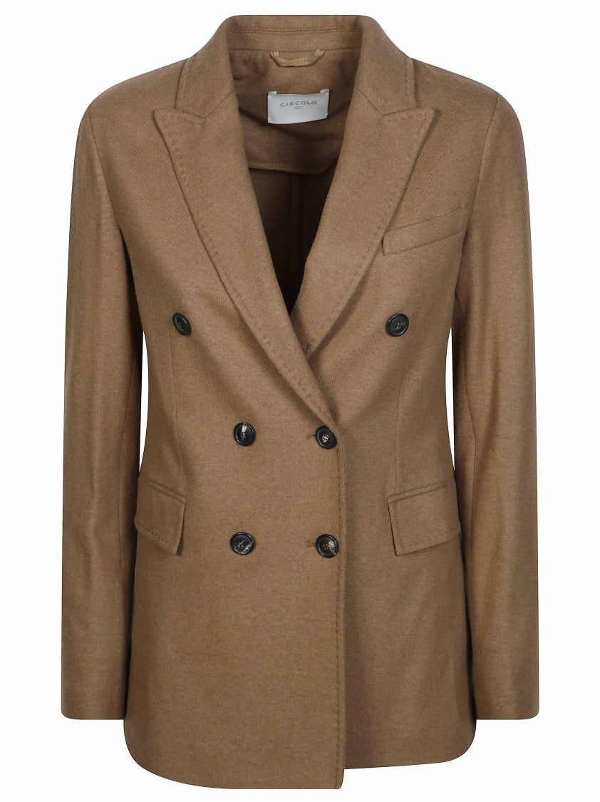 Circolo Tailored Notch Lapel Double-Breasted Wool-Blend Blazer
