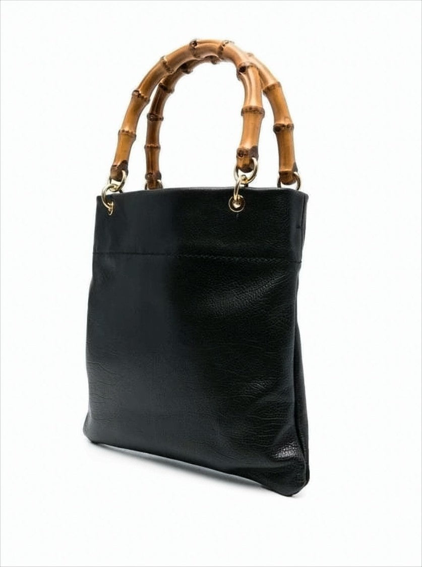 Jil Sander Structured Black Leather Shoulder Bag With Bamboo-Style Handles