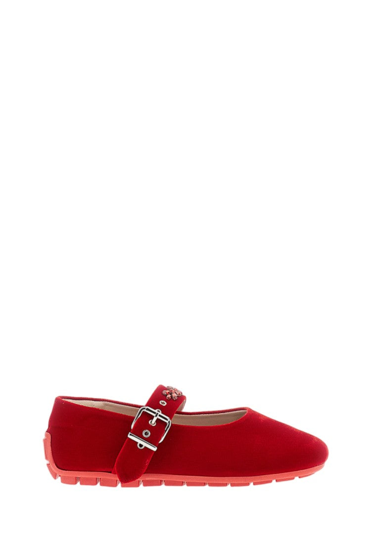 Simone Rocha Red Crystal Strap Velvet Mary Jane Flats