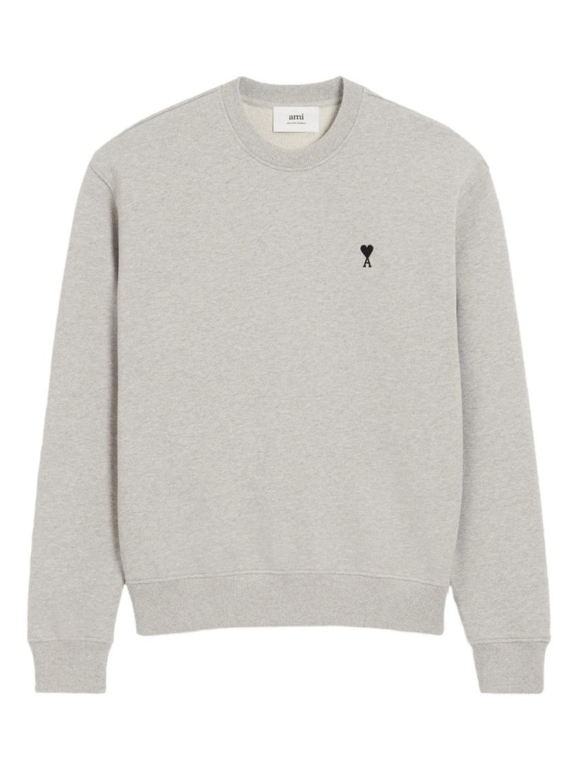 Ami Paris Relaxed Fit Light Grey Crew Neck Sweater