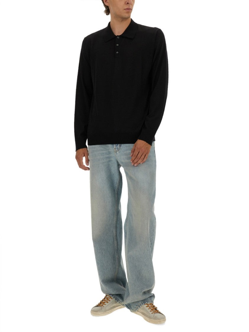 Golden Goose Black Virgin Wool Polo With Classic Collar