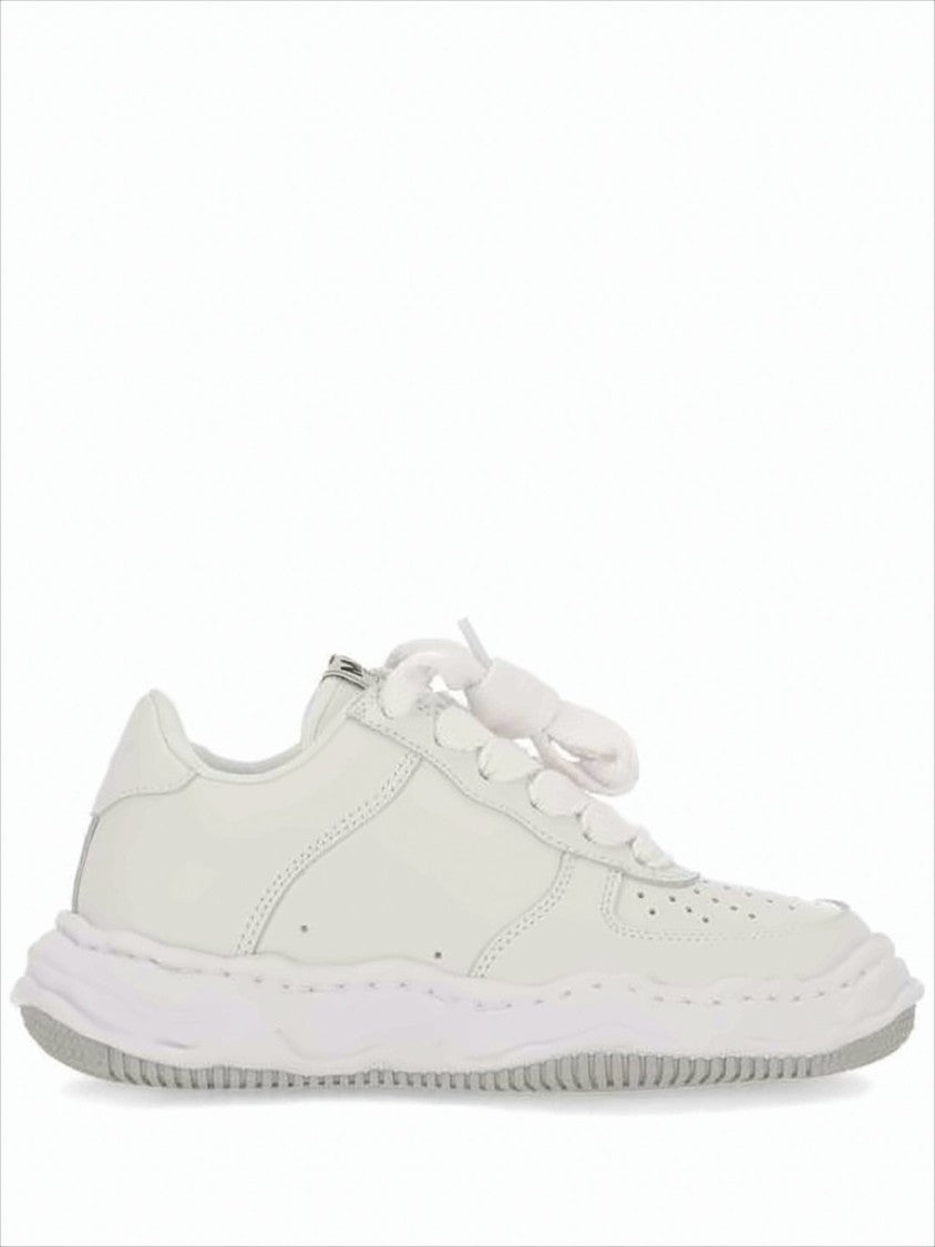 Maison Mihara Yasuhiro Monochromatic White Calf Leather Sneakers With Textured Sole