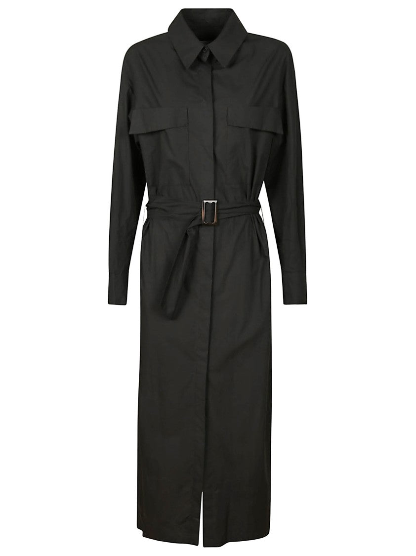 Iro Black Midi Shirt Dress With Classic Collar And Waist-Cinching Belt