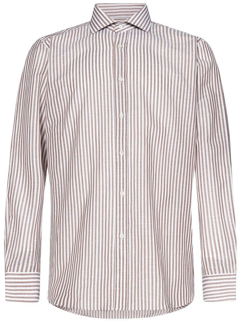Franzese Collection Striped Beige Shirt With Tailored Fit