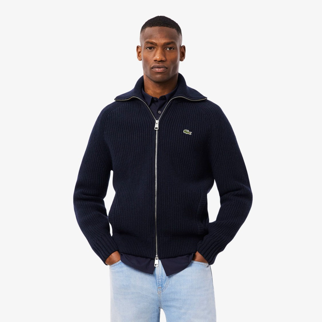 Lacoste Carded Wool Zip-Up Turtleneck Sweater